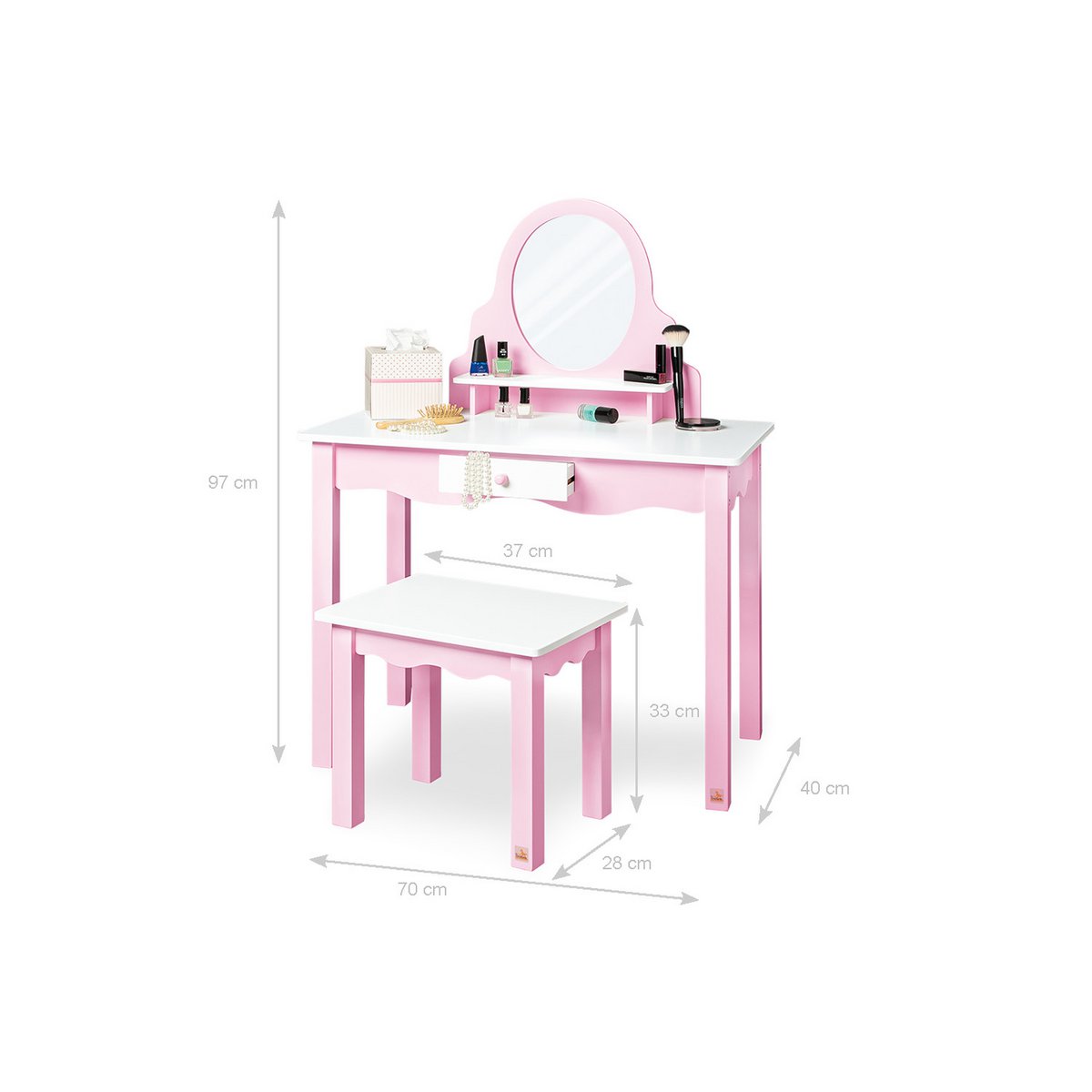 Make-up Tafel Jasmin inclusief Stoel - Roze