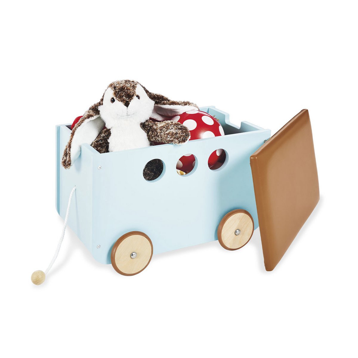 Houten Speelgoedkist Jim op Wielen - Mint