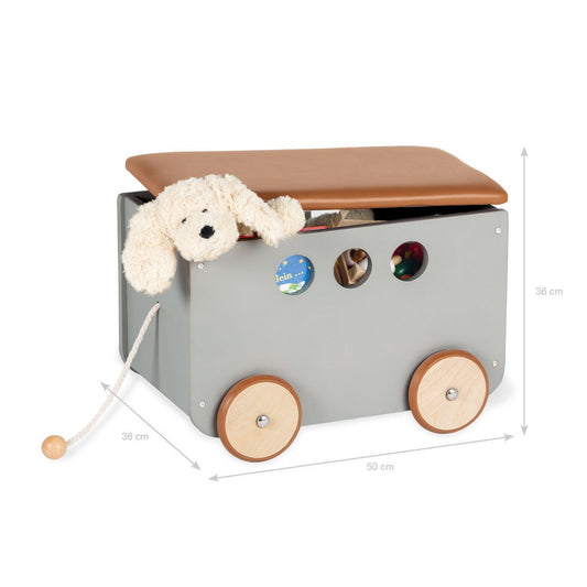 Houten Speelgoedkist Jim op Wielen - Grijs