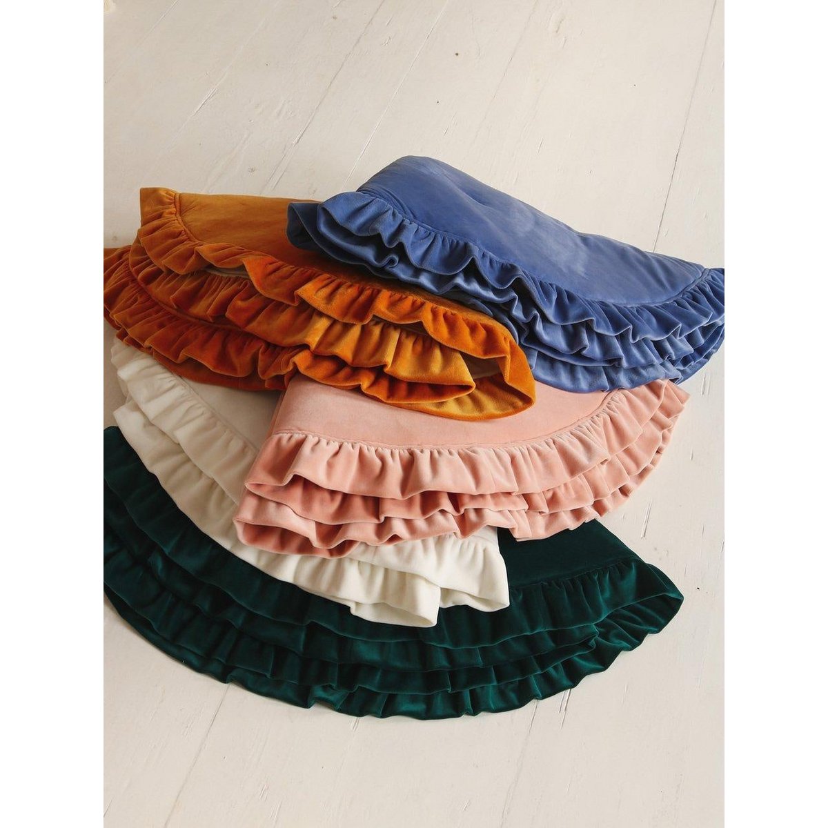 Fluwelen Rond Vloerkleed met Franjes - Abrikoos