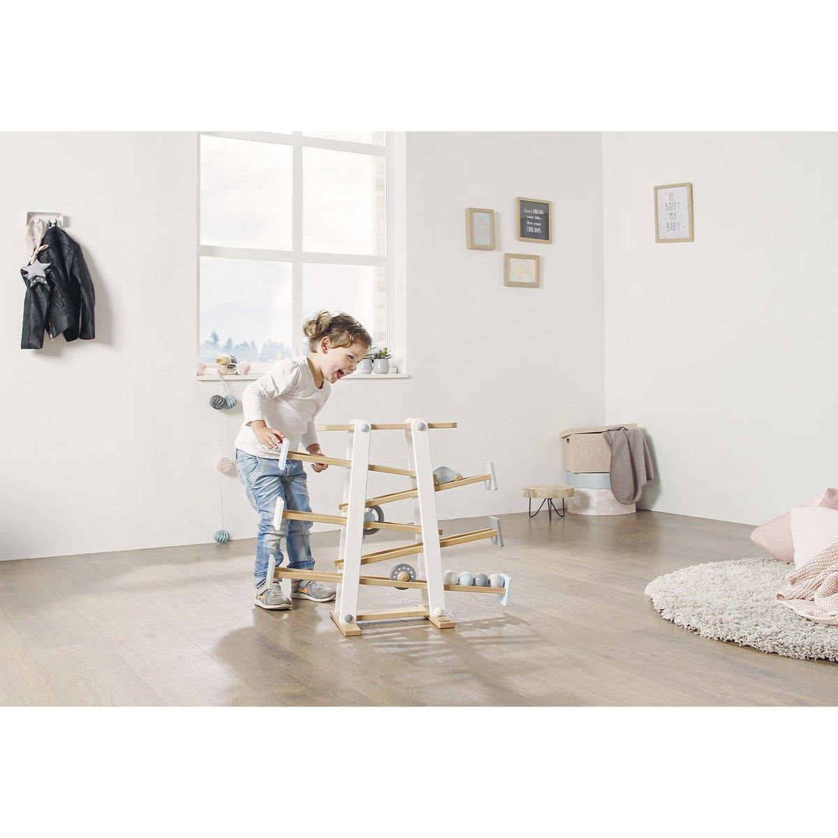 Houten Knikkerbaan Kuno - Naturel/Wit