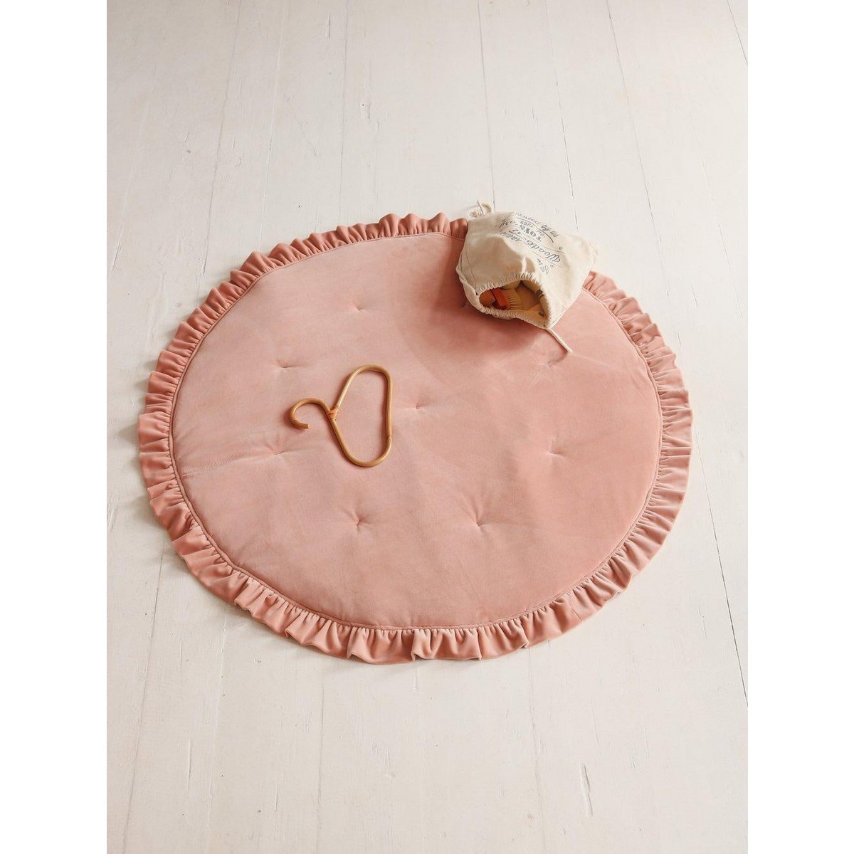 Fluwelen Rond Vloerkleed met Franjes - Abrikoos