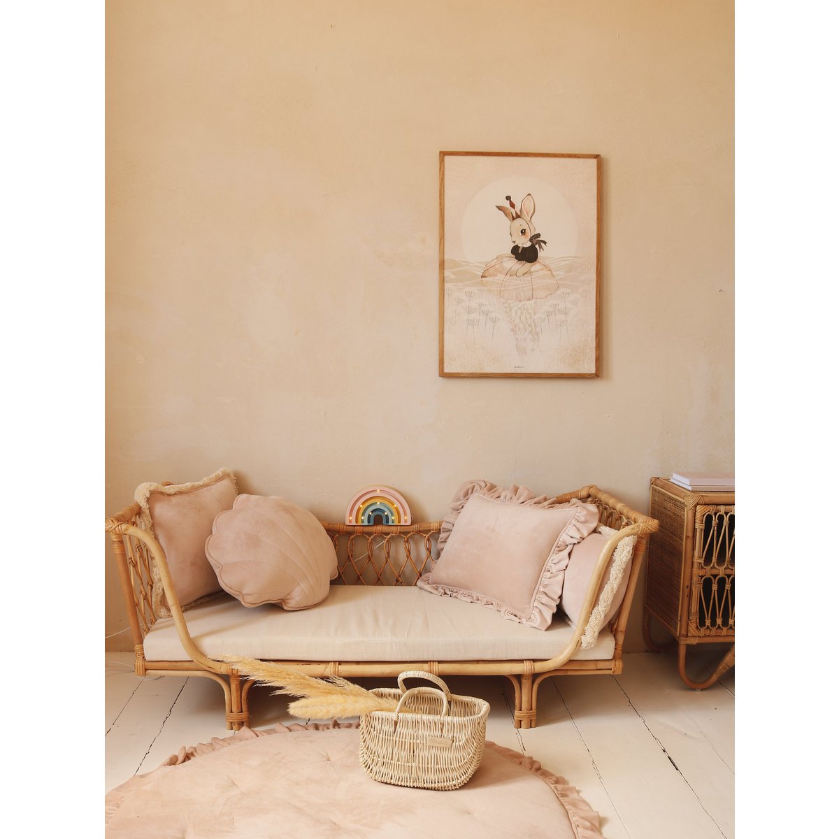 Fluwelen Rond Vloerkleed met Franjes - Latte