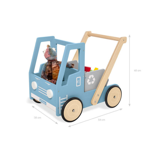 Houten Loopwagen met Kiepbak - Blauw