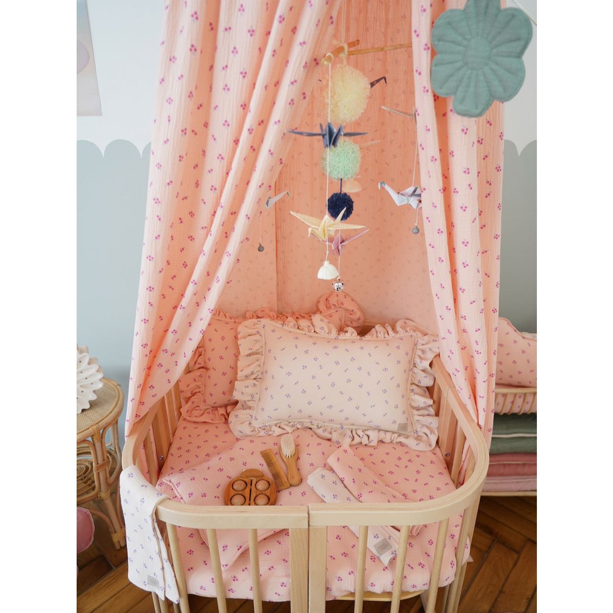 Mousseline Kussen met Ruches - Boho Purple Flowers