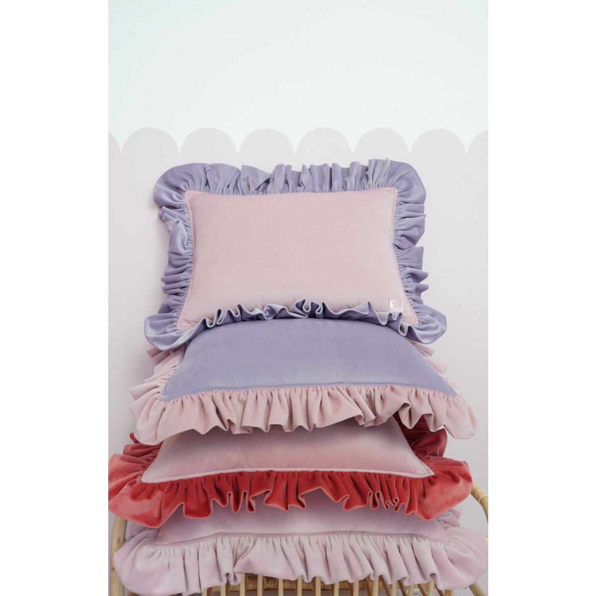 Zacht Fluwelen Kussen met Ruches - Pink Latte