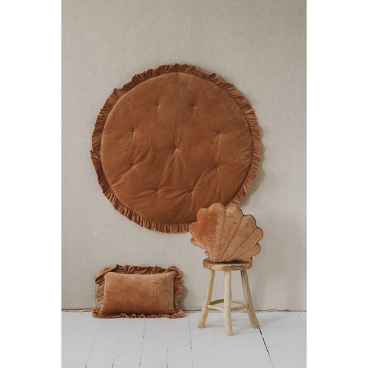 Fluwelen Rond Vloerkleed met Franjes - Caramel