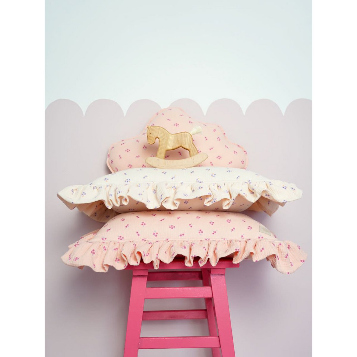 Mousseline Kussen met Ruches - Boho Purple Flowers