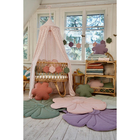 Linnen Bloemen Vloerkleed - Lichtroze Lelie