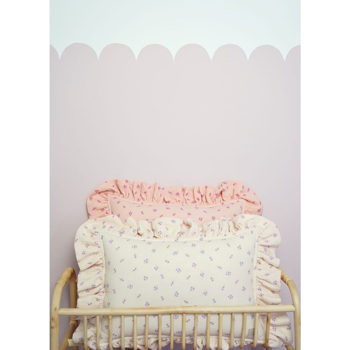 Mousseline Kussen met Ruches - Boho Purple Flowers