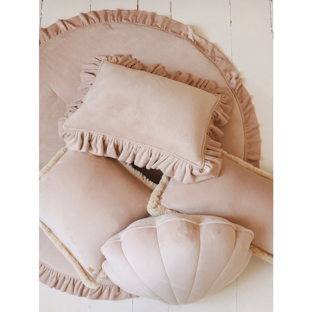Fluwelen Rond Vloerkleed met Franjes - Latte