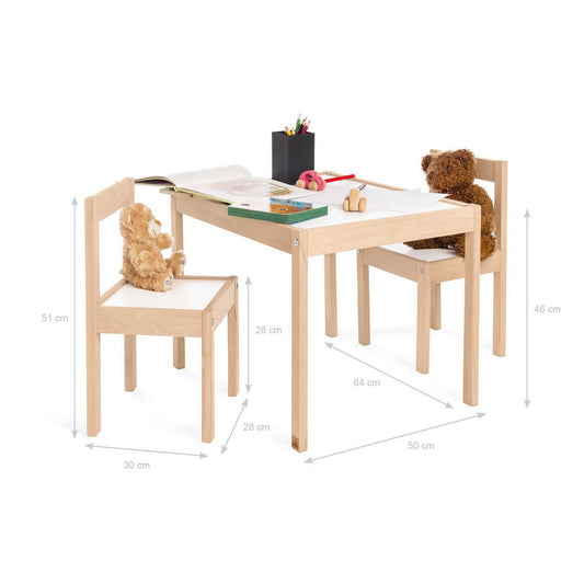 Kindertafel en Stoelenset Olaf 3-delig - Wit/Naturel