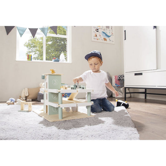 Houten Parkeergarage Kurt met Toebehoren - Naturel/Wit/Groen