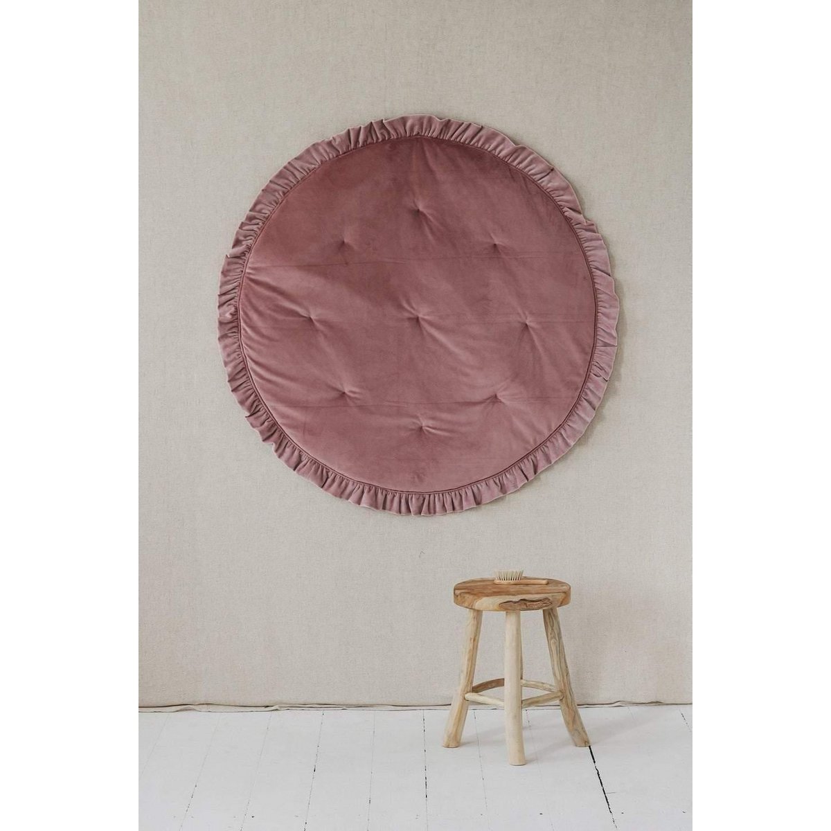 Fluwelen Rond Vloerkleed met Franjes - Dirty Pink
