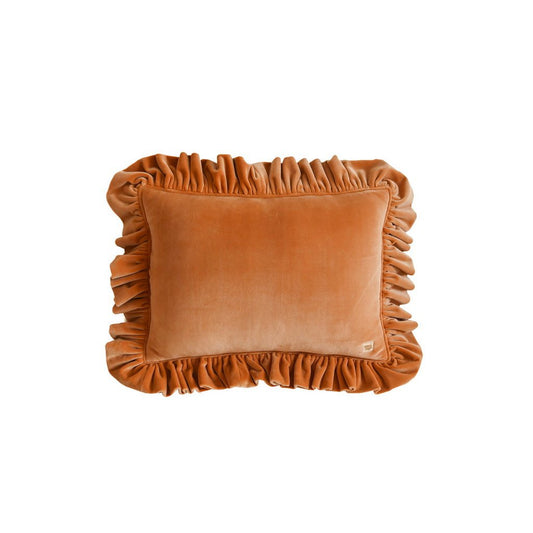 Zacht Fluwelen Kussen met Ruches - Caramel