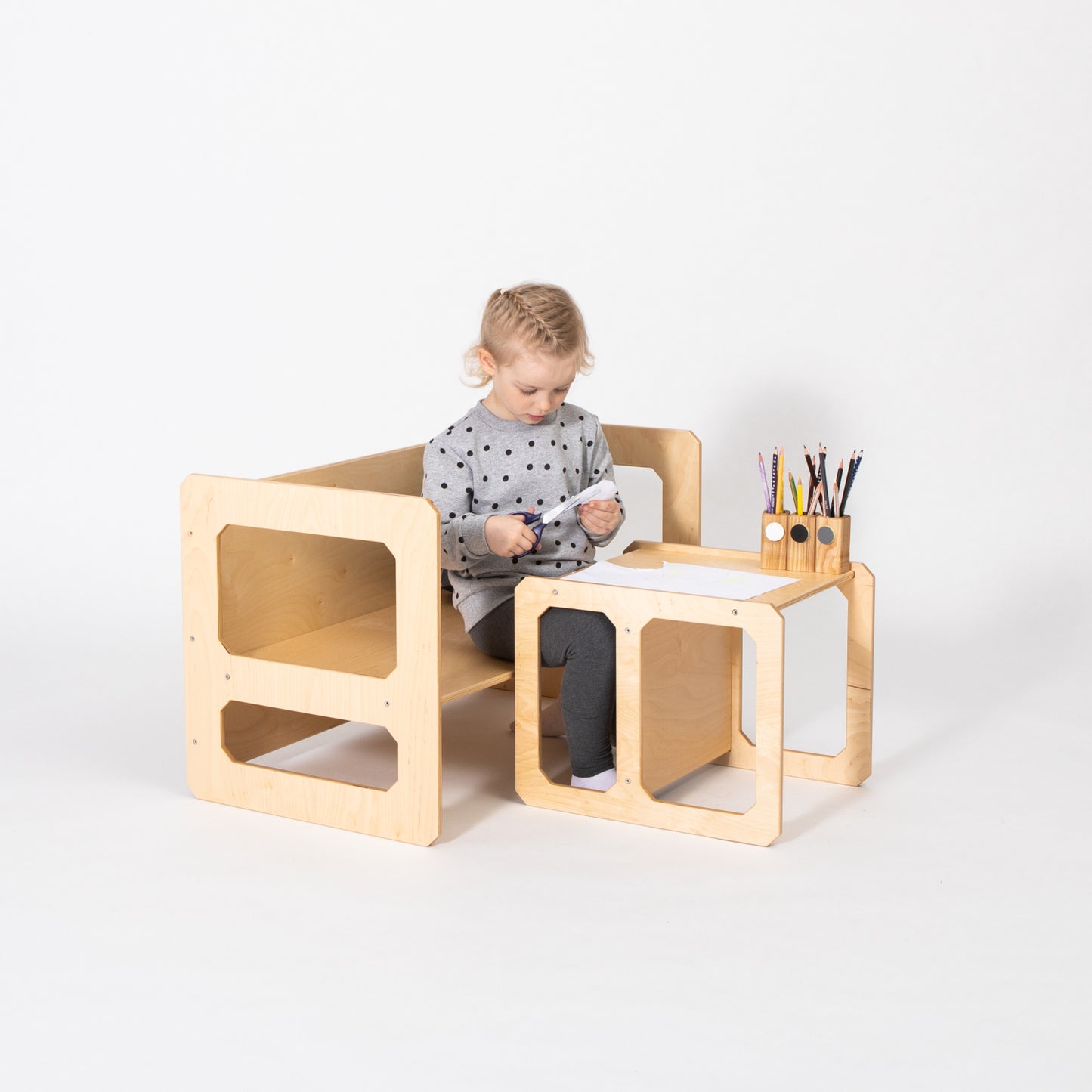 Montessori Kindertafel en Bank Set met 1 Stoel