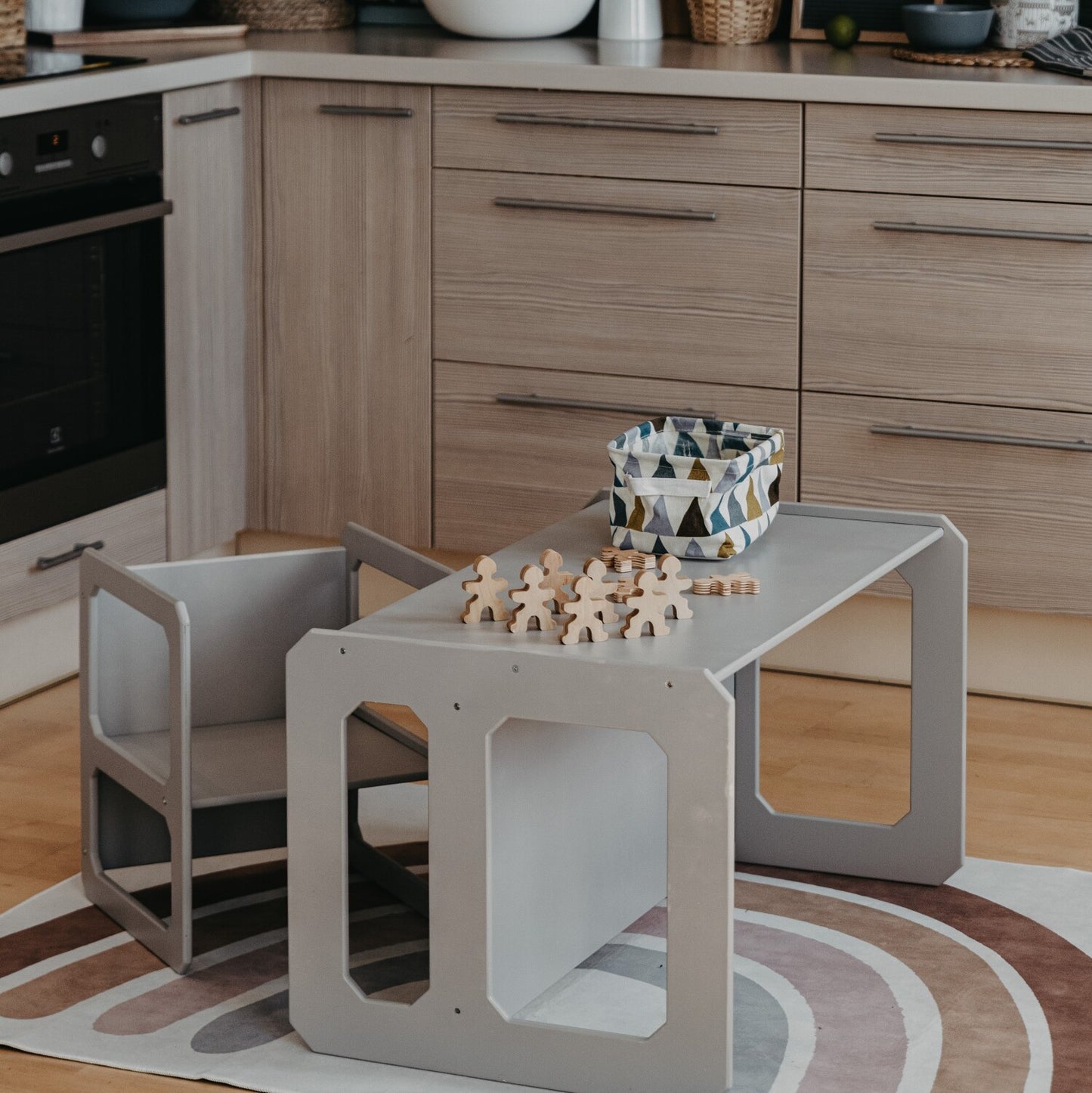Montessori Kindertafel en Bank Set met 1 Stoel - Grijs