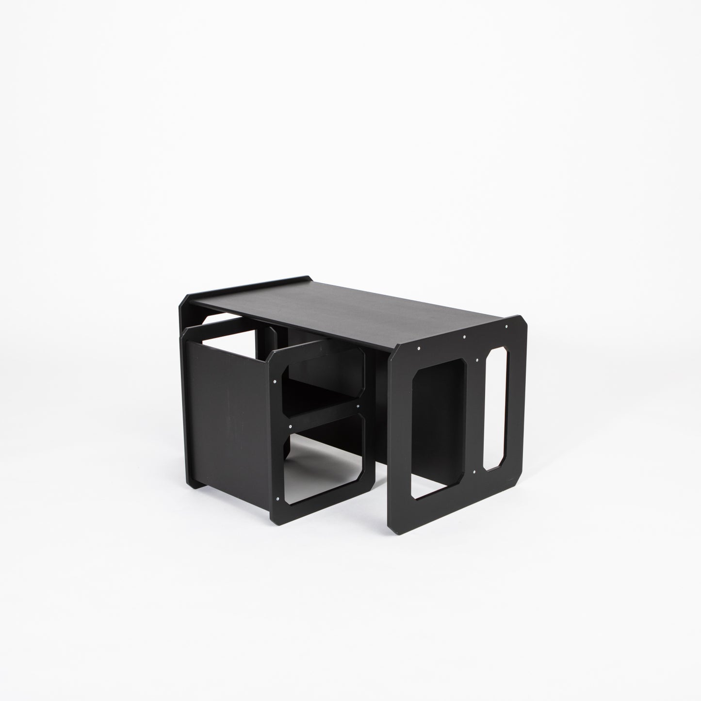 Montessori Kindertafel en Bank Set met 1 Stoel - Zwart