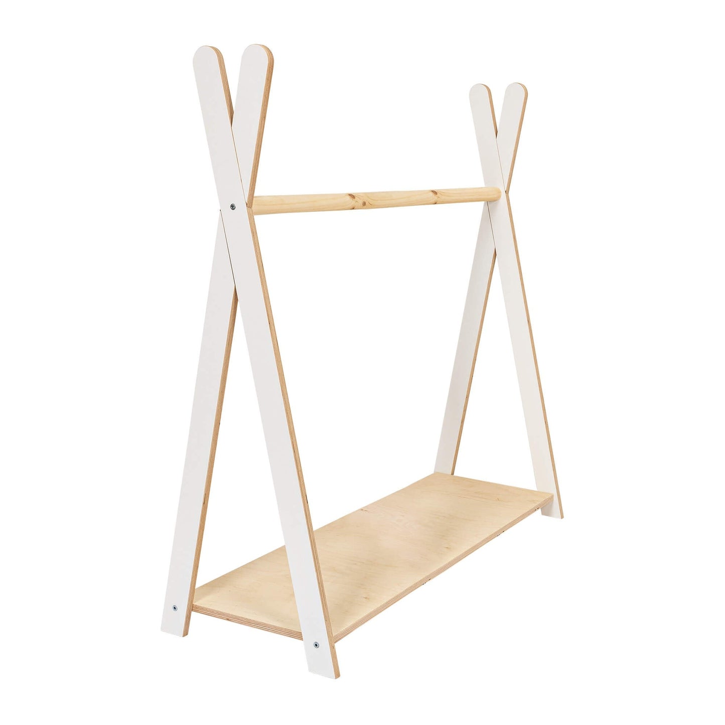 Tipi Kledingrek voor Kinderen - Natuurlijk Hout/Wit - Groot Model