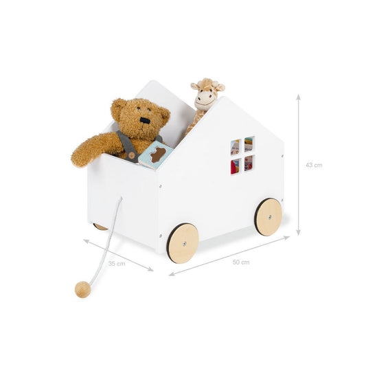 Houten Speelgoedkist Hydda op Wielen - Wit