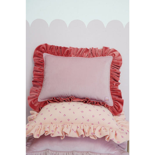 Zacht Fluwelen Kussen met Ruches - Raspberry Smoothie