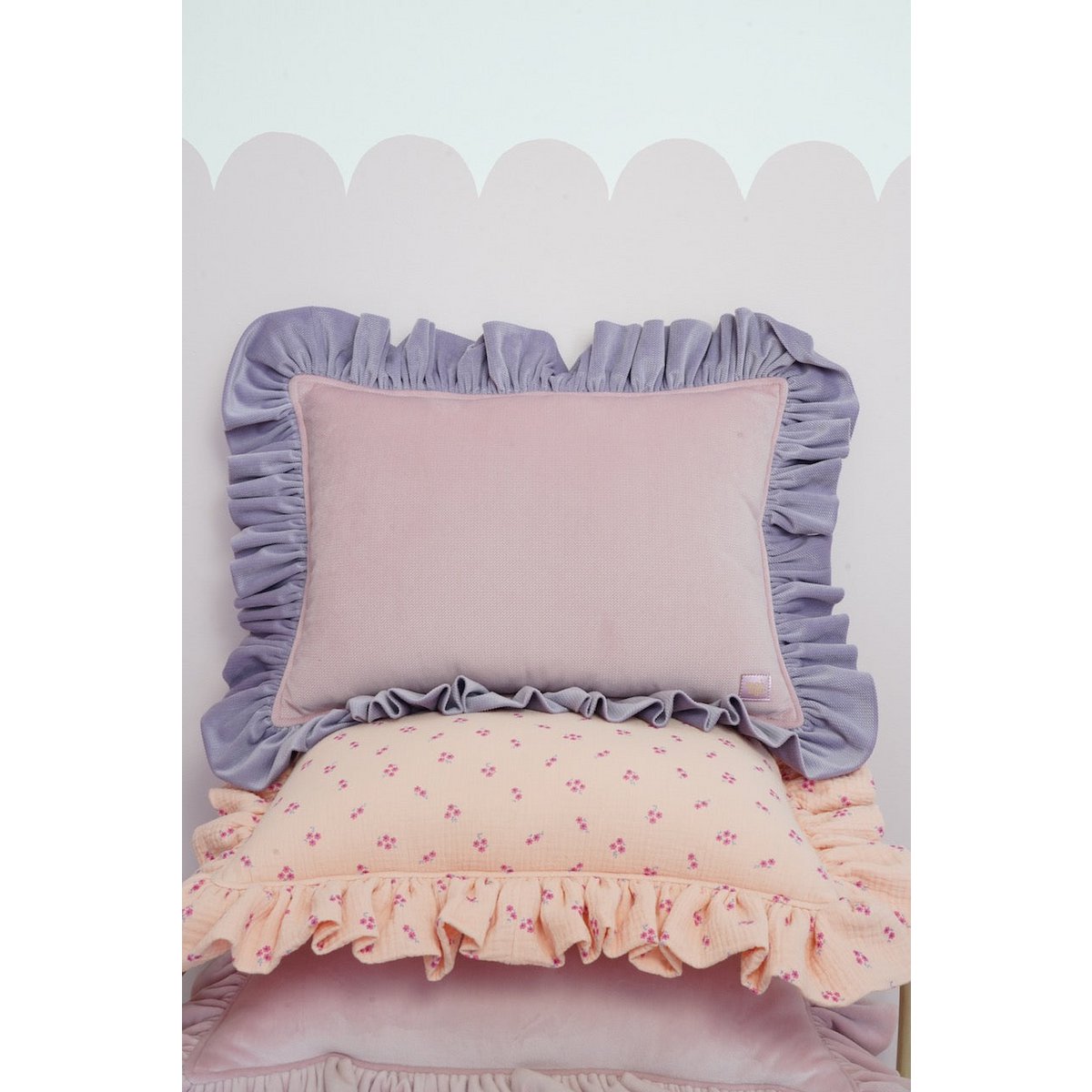 Zacht Fluwelen Kussen met Ruches - Pink Latte
