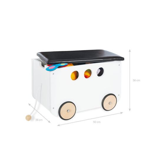 Houten Speelgoedkist Jim op Wielen - Wit