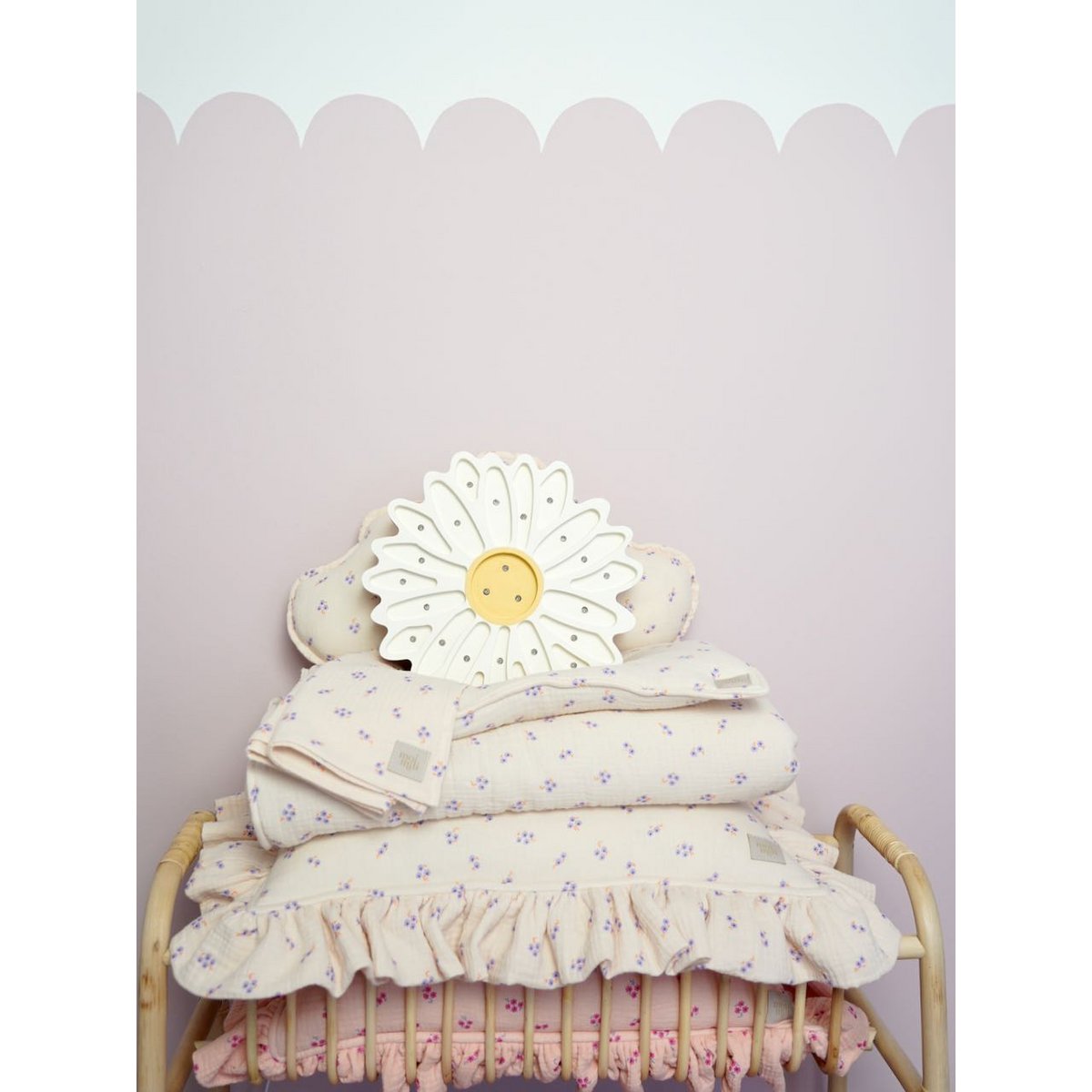 Mousseline Kussen met Ruches - Boho Purple Flowers