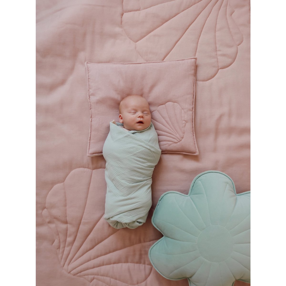 Linnen Junior Dekbedovertrek Schelppatroon 90x135cm - Powder Pink