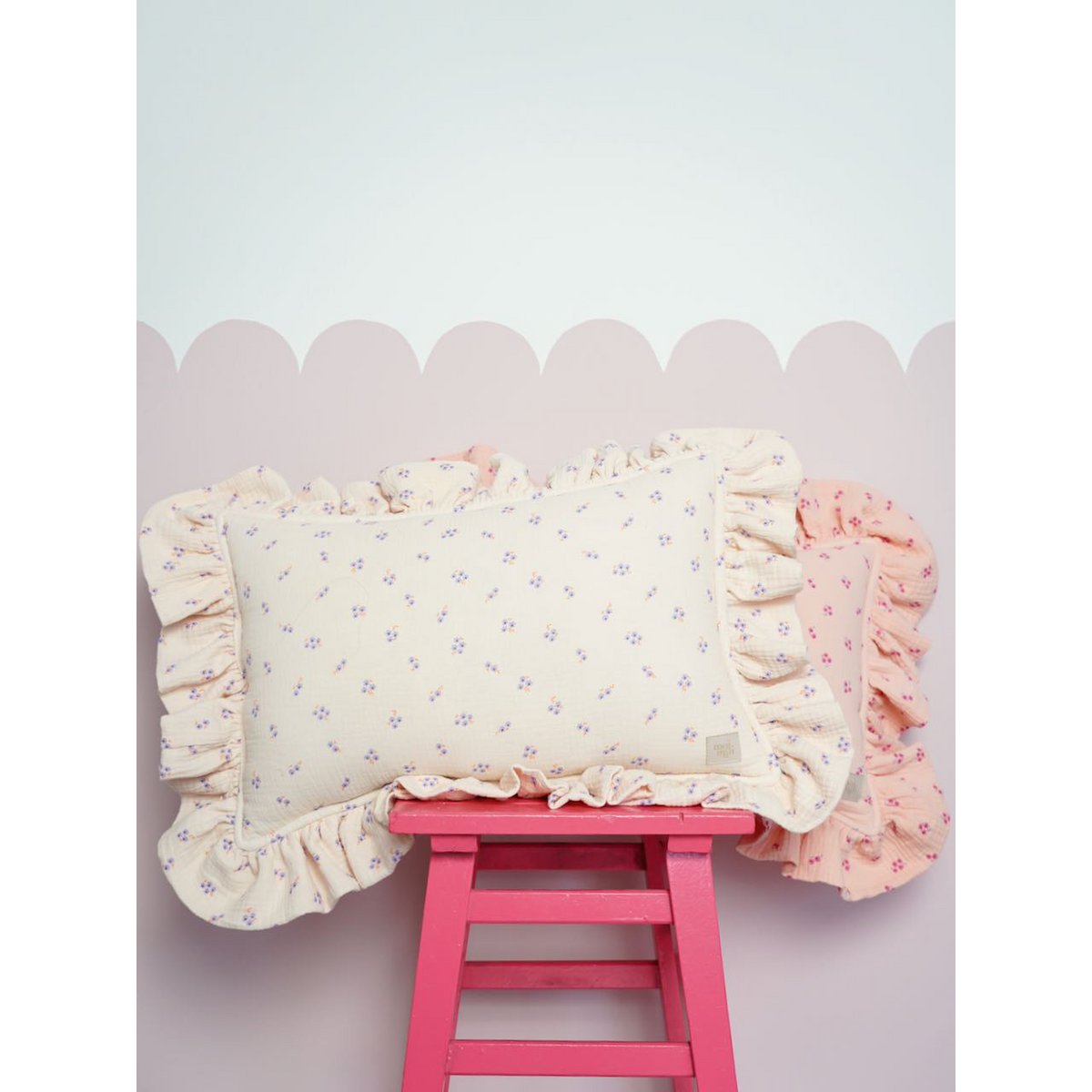Mousseline Kussen met Ruches - Boho Purple Flowers