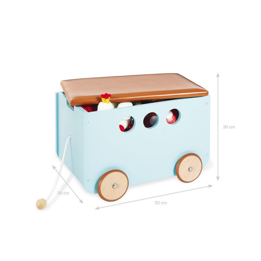 Houten Speelgoedkist Jim op Wielen - Mint