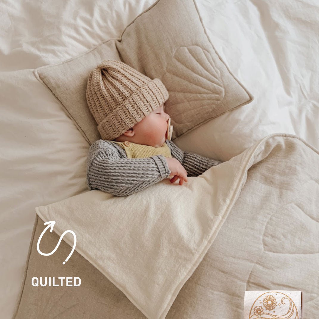 Linnen Junior Dekbedovertrek Schelppatroon 90x135cm - Sand