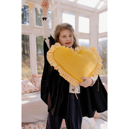 Dubbelzijdig Hartkussen met Ruches - Botergeel Geruit