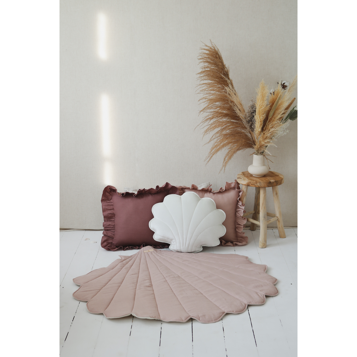 Linnen Schelp Vloerkleed - Poeder Roze