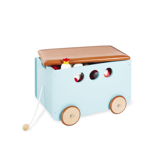 Houten Speelgoedkist Jim op Wielen - Mint