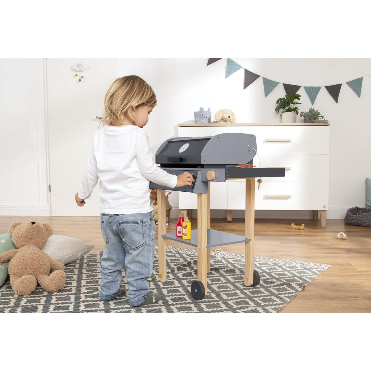 Houten Kinderbarbecue Jeff - Naturel/Grijs