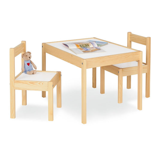 Kindertafel en Stoelenset Olaf 3-delig - Wit/Naturel