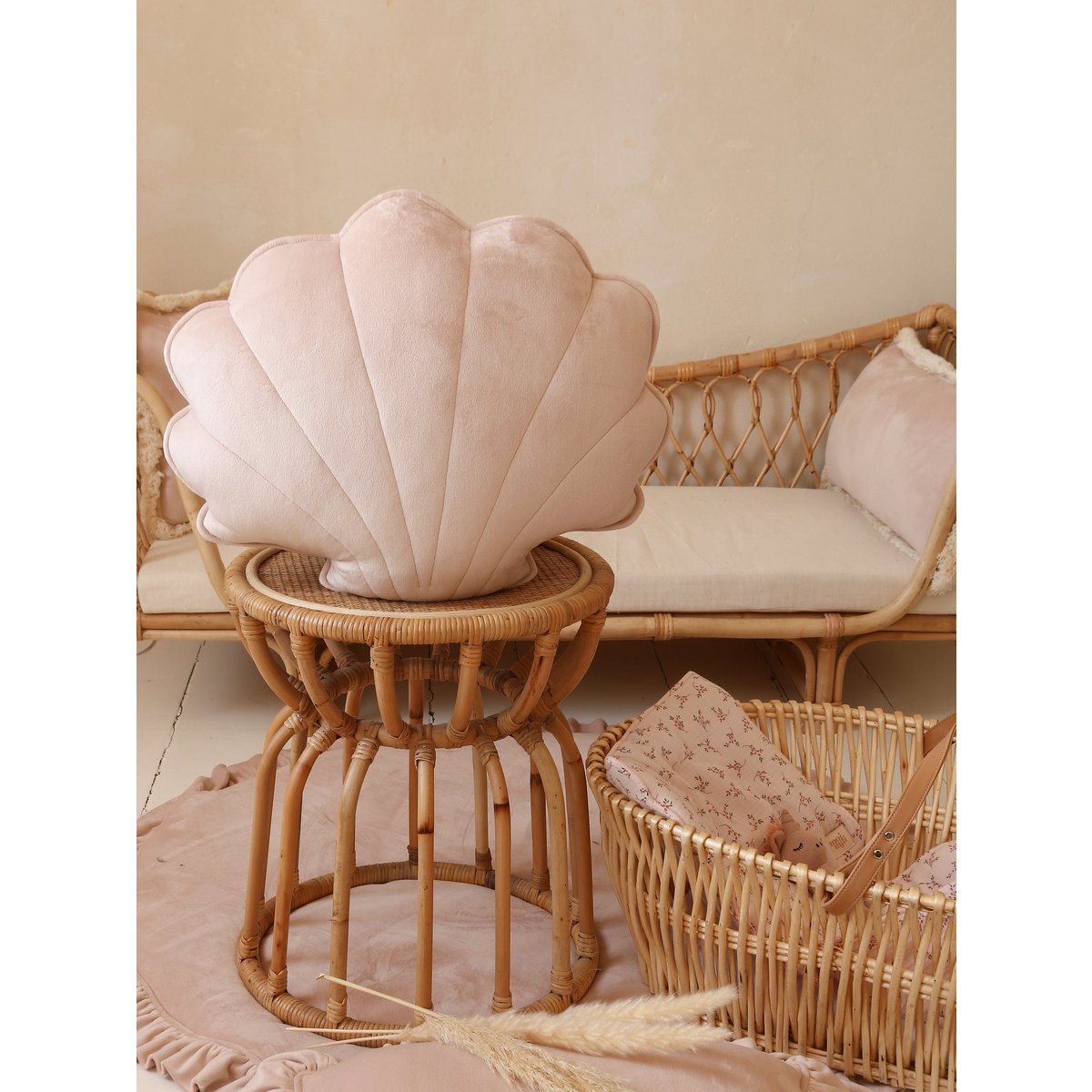Fluwelen Rond Vloerkleed met Franjes - Latte