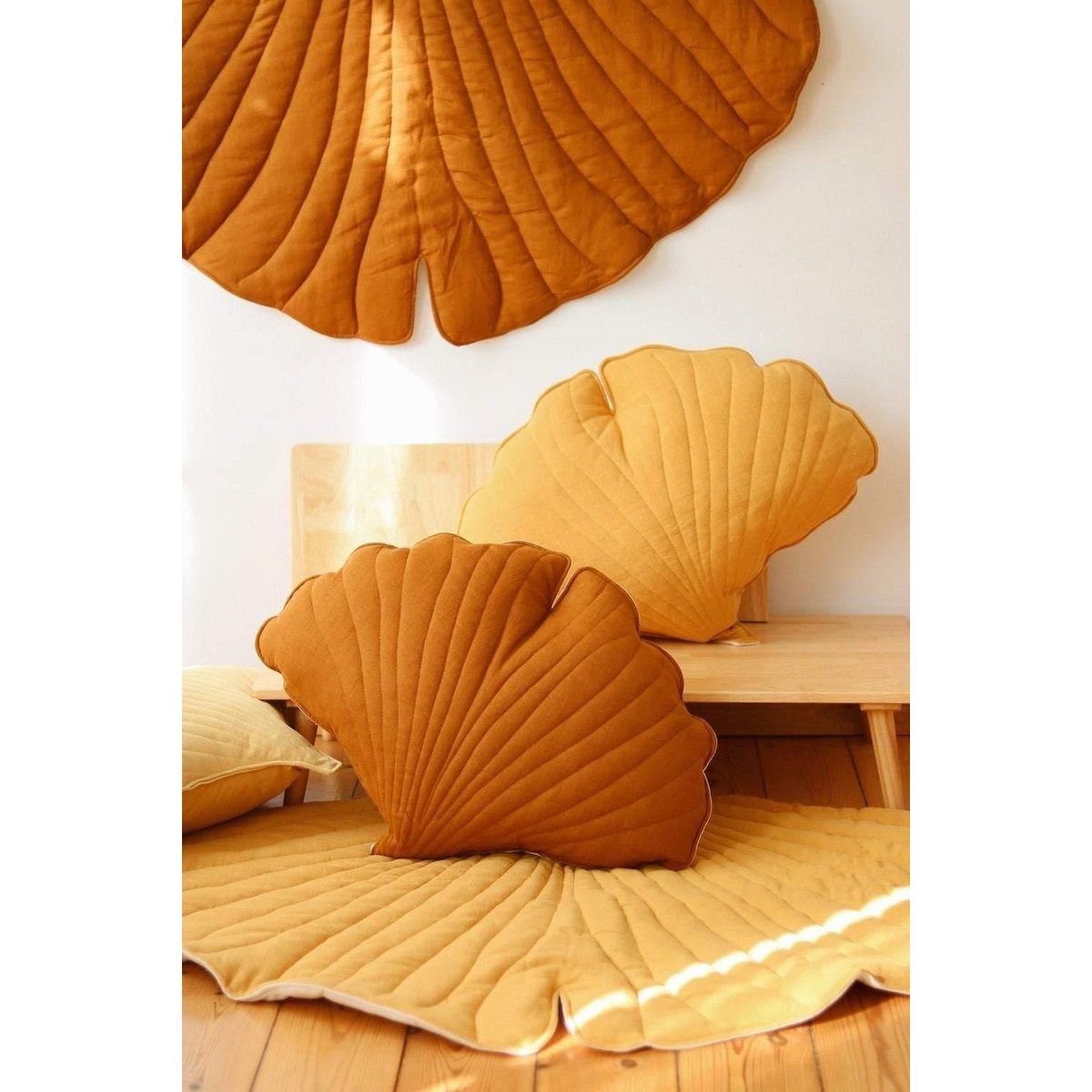 Linnen Ginkgo Bladkussen - Caramel