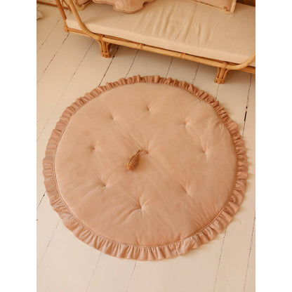 Fluwelen Rond Vloerkleed met Franjes - Latte