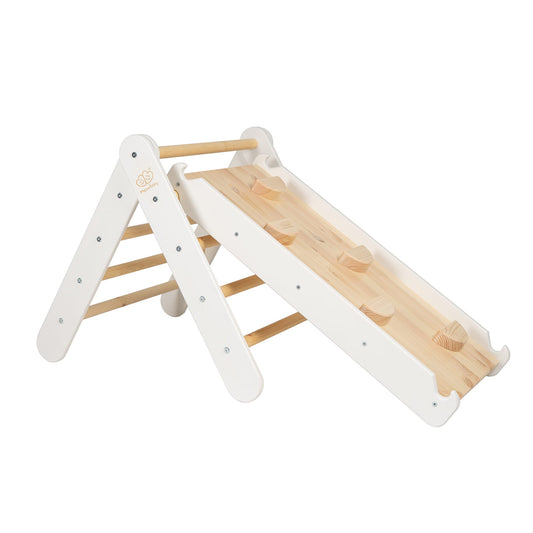 2-in-1 Ladder met Glijbaan & Klimmuur Set - Houtkleurig/Wit