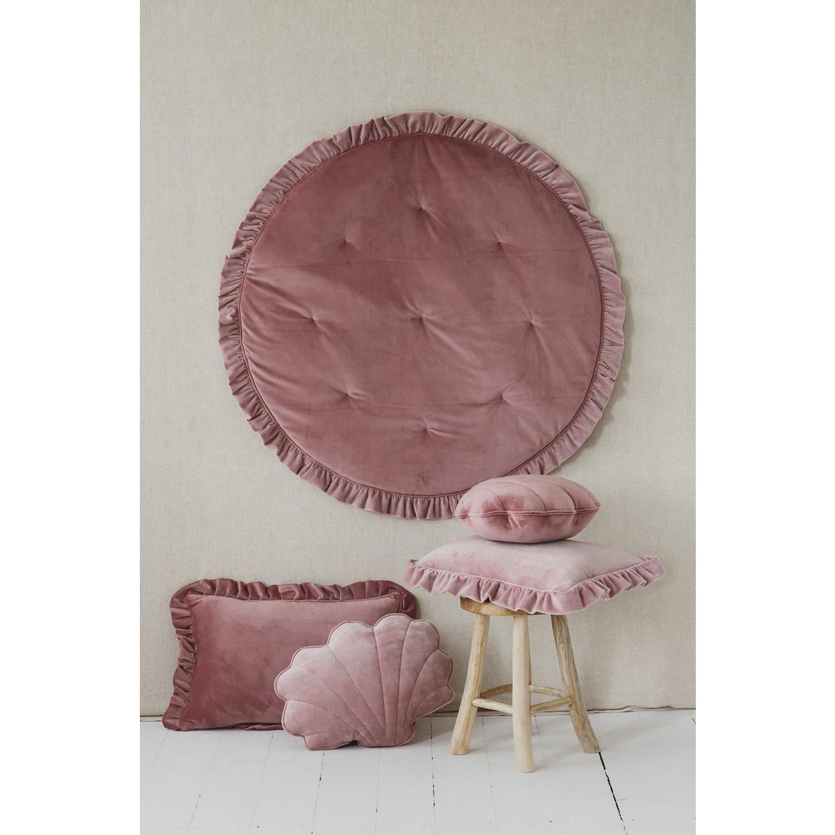 Zacht Fluwelen Kussen met Ruches - Licht Pastel Roze