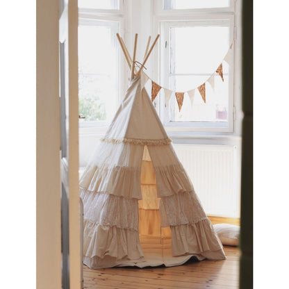 Tipi Speeltent inclusief Bladmat - Shabby Chic White met Ruches