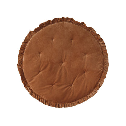 Fluwelen Rond Vloerkleed met Franjes - Caramel