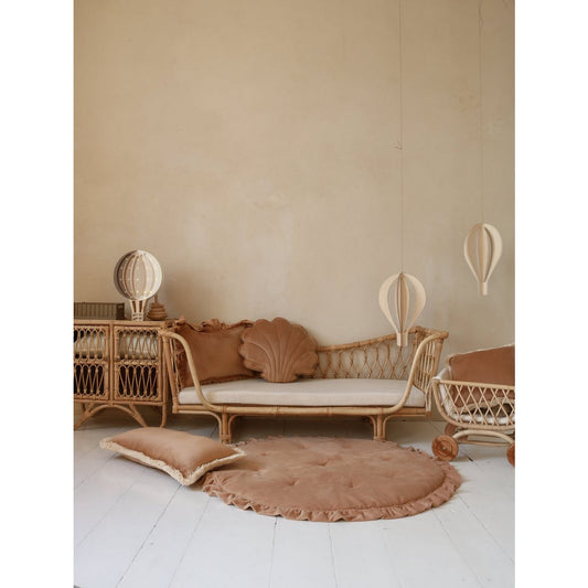 Fluwelen Rond Vloerkleed met Franjes - Caramel