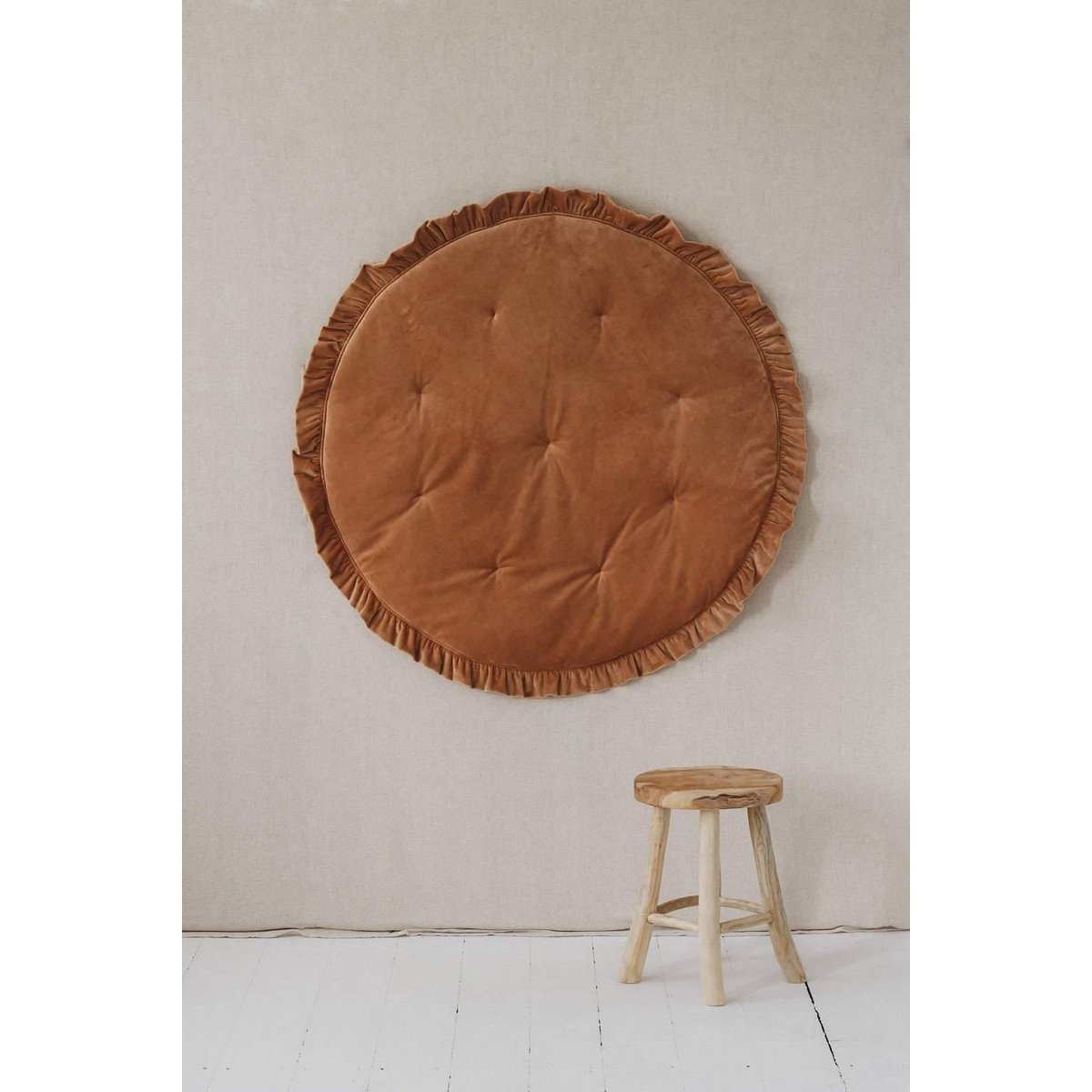 Fluwelen Rond Vloerkleed met Franjes - Caramel