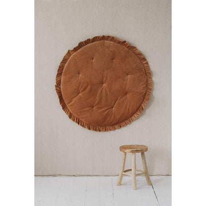 Fluwelen Rond Vloerkleed met Franjes - Caramel