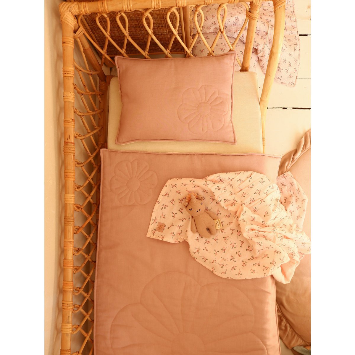 Linnen Junior Dekbedovertrek Schelppatroon 90x135cm - Powder Pink