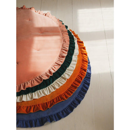 Fluwelen Rond Vloerkleed met Franjes - Abrikoos