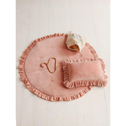 Fluwelen Rond Vloerkleed met Franjes - Abrikoos